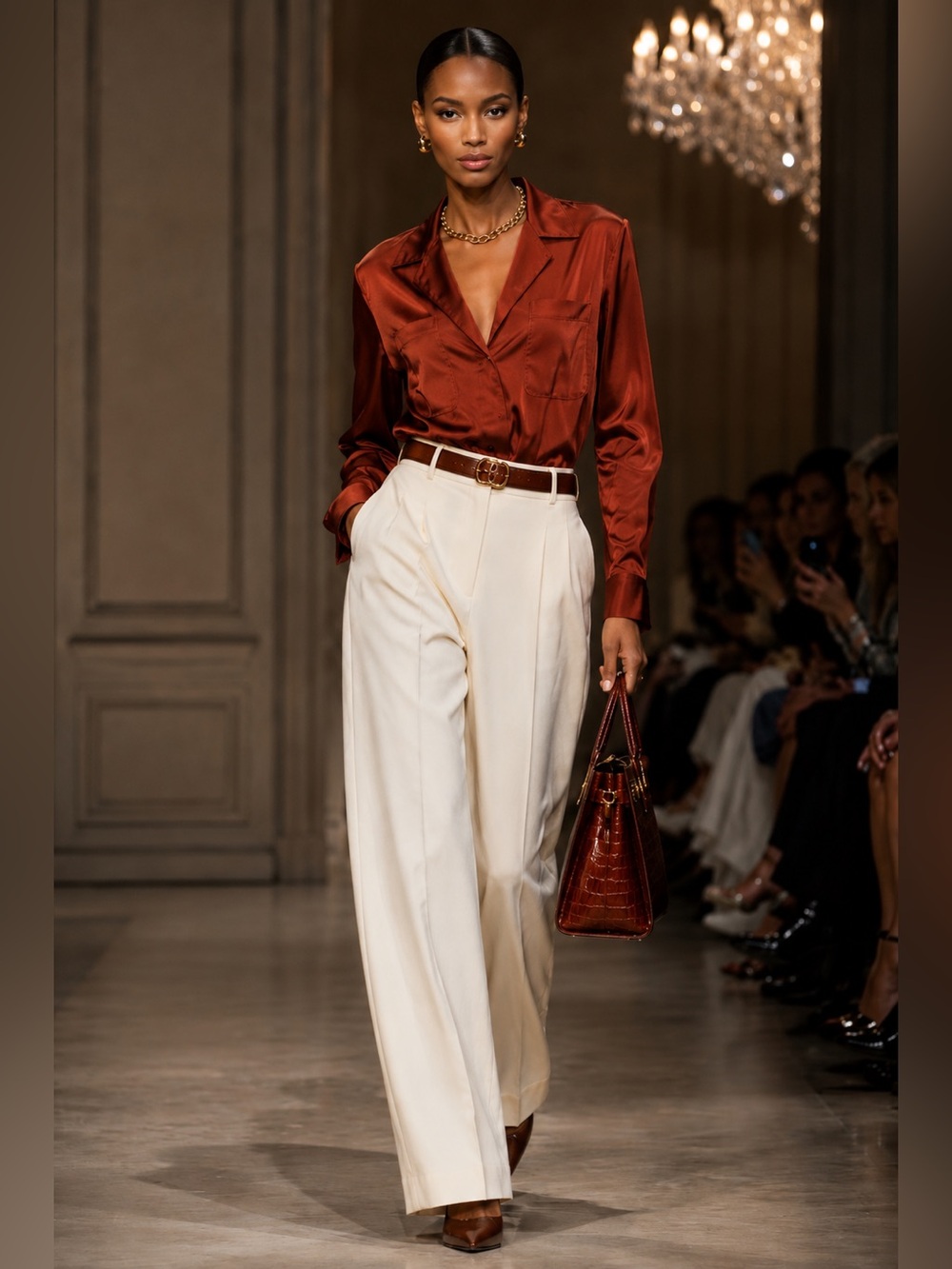 Banana Republic Burnt Orange Satin Long Sleeve Blouse